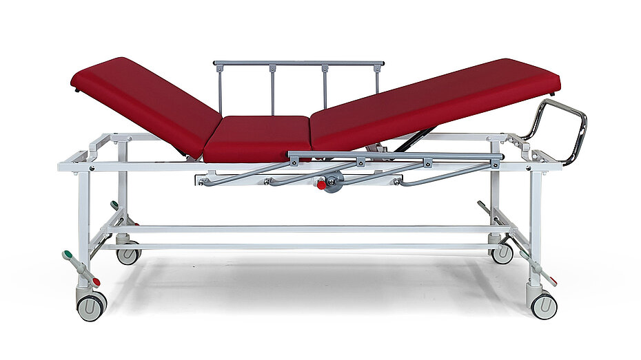 Modell 71 - Transportliege, Aufwachliege mit 3-teiliger Liegefläche, Ansicht Verstellmöglichkeiten